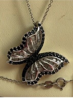 925 , 92.5% silver butterfly necklace Handmade with black Gemstone &crystal